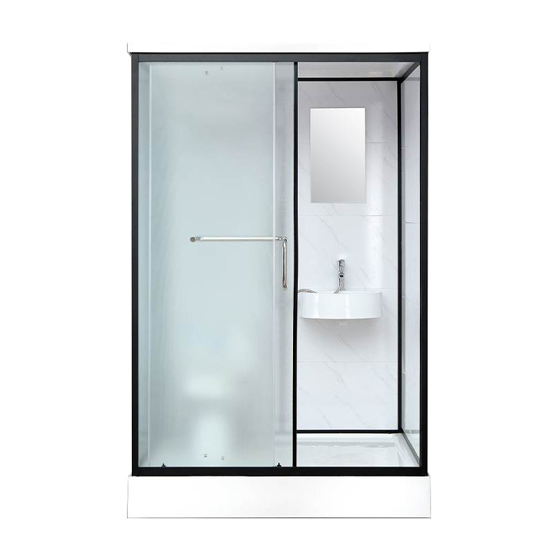 Single Sliding Rectangle Shower Kit White Frosted Shower Stall with Shower Tray