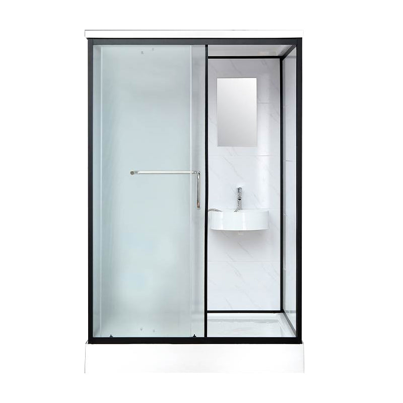 Single Sliding Rectangle Shower Kit White Frosted Shower Stall with Shower Tray