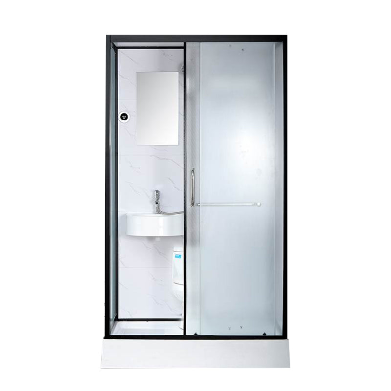 Single Sliding Rectangle Shower Kit White Frosted Shower Stall with Shower Tray