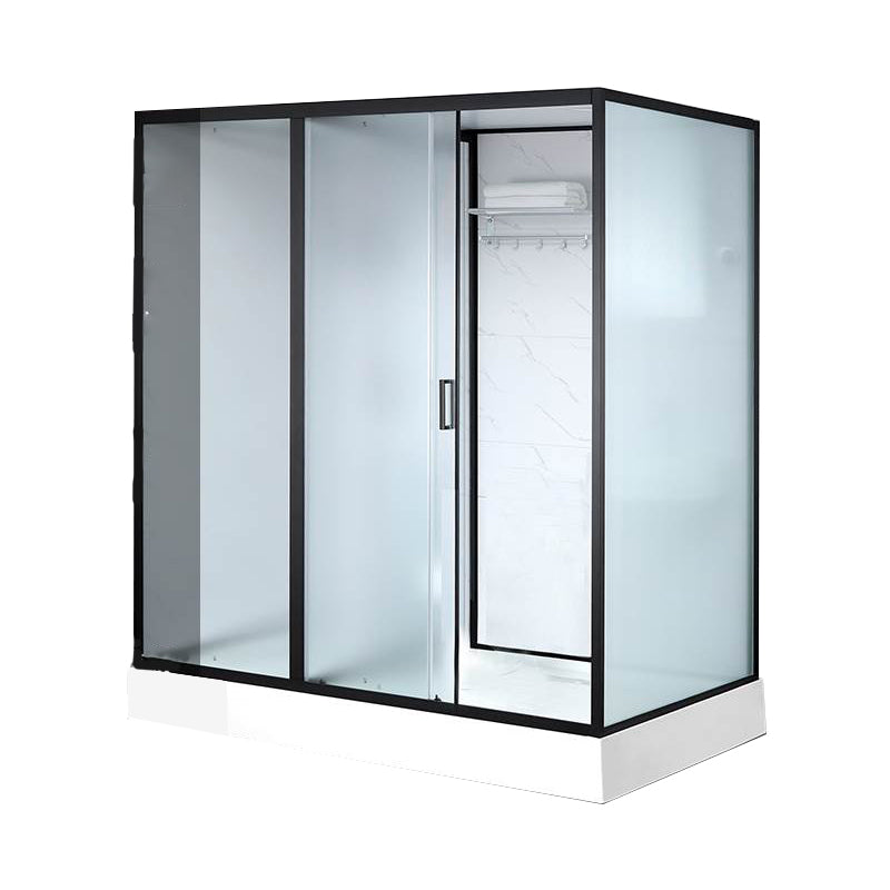 Single Sliding Rectangle Shower Kit White Frosted Shower Stall with Shower Tray