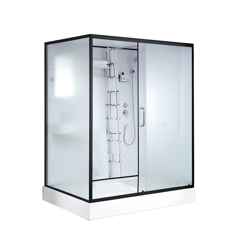 Single Sliding Rectangle Shower Kit White Frosted Shower Stall with Shower Tray