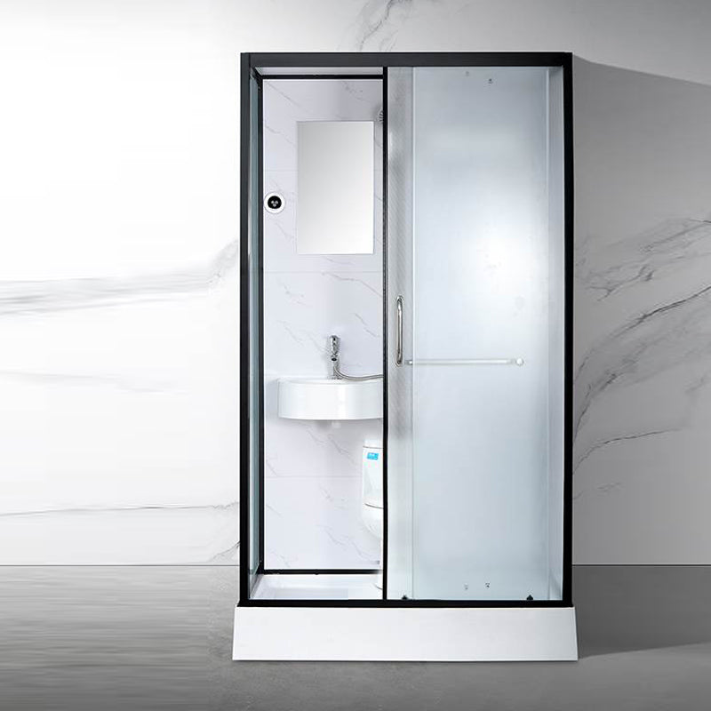 Single Sliding Rectangle Shower Kit White Frosted Shower Stall with Shower Tray