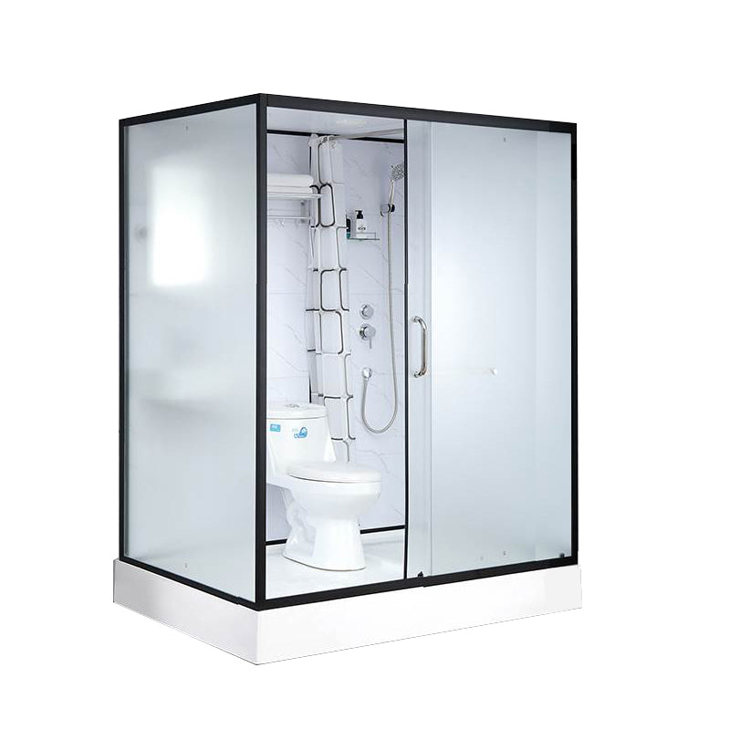 Single Sliding Rectangle Shower Kit White Frosted Shower Stall with Shower Tray