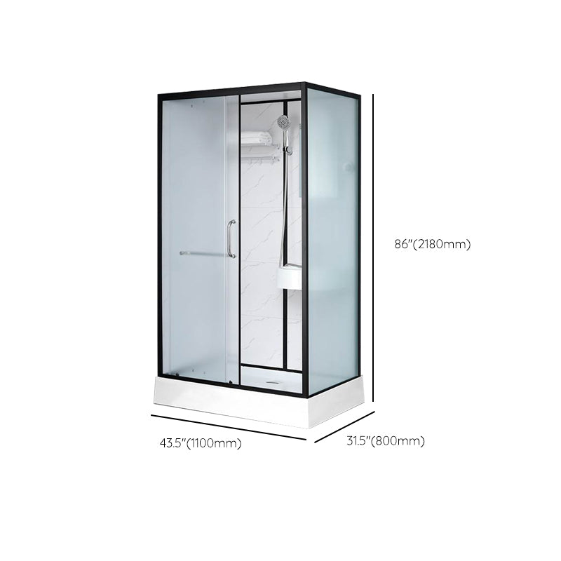 Single Sliding Rectangle Shower Kit White Frosted Shower Stall with Shower Tray