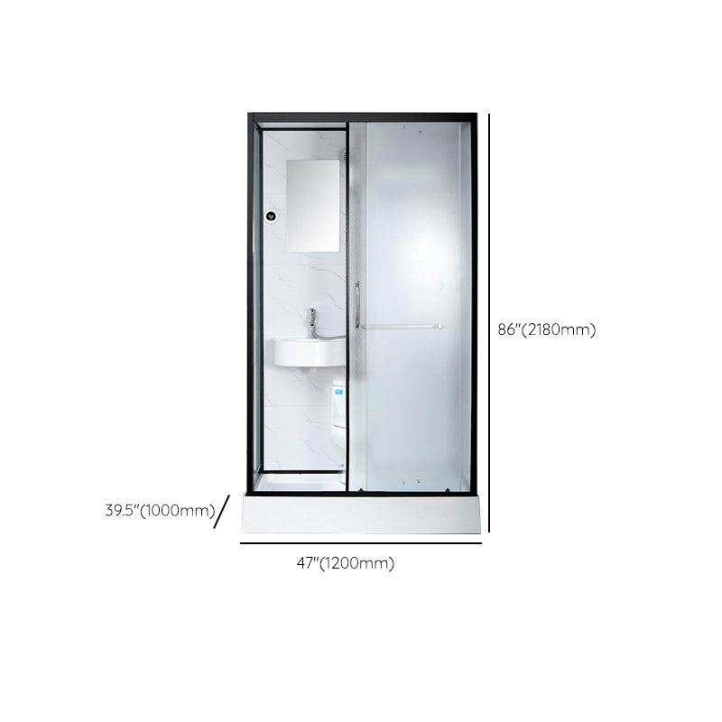 Single Sliding Rectangle Shower Kit White Frosted Shower Stall with Shower Tray