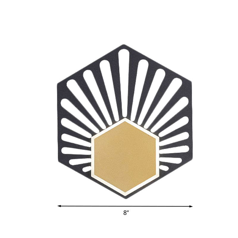 Hexagon Mur Mounted Moderniste Metallic LED LEDPIDE LEMCE DE LED-LED en noir avec conception de ventilateur, 8 "/ 10" de large