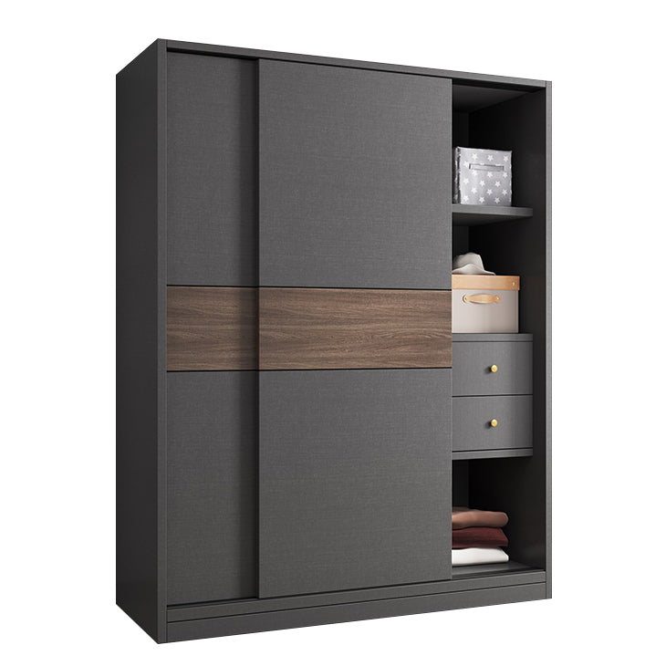 Modern Artificial Wood Wardrobe Armoire Freestanding Wardrobe in Black