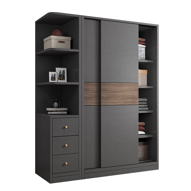 Modern Artificial Wood Wardrobe Armoire Freestanding Wardrobe in Black