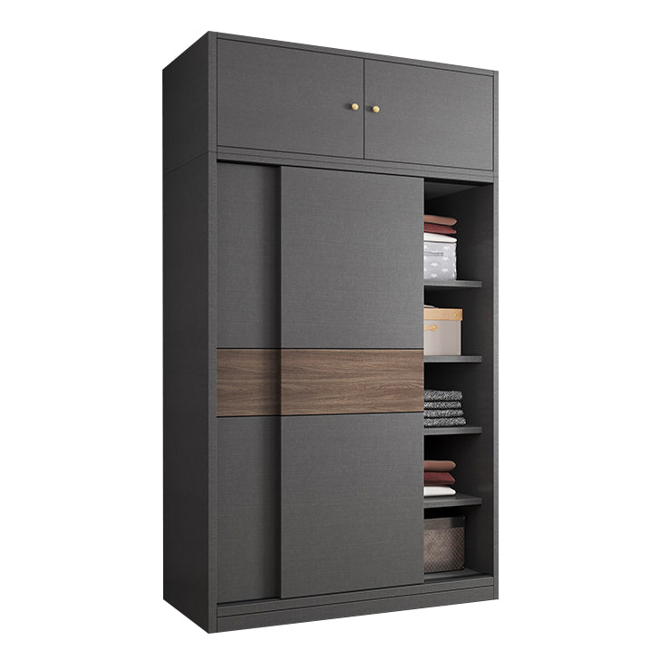 Modern Artificial Wood Wardrobe Armoire Freestanding Wardrobe in Black