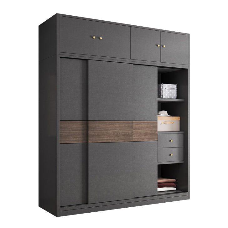 Modern Artificial Wood Wardrobe Armoire Freestanding Wardrobe in Black