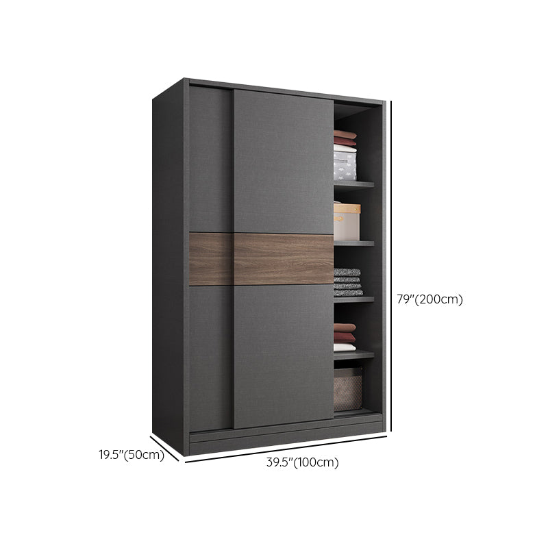 Modern Artificial Wood Wardrobe Armoire Freestanding Wardrobe in Black