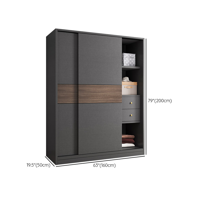 Modern Artificial Wood Wardrobe Armoire Freestanding Wardrobe in Black