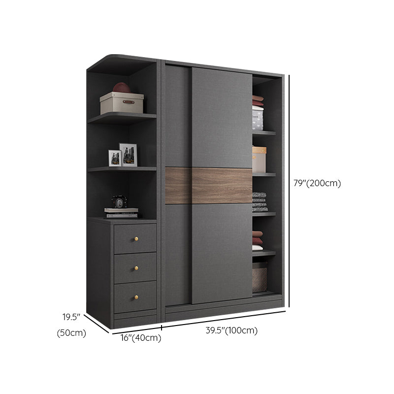 Modern Artificial Wood Wardrobe Armoire Freestanding Wardrobe in Black