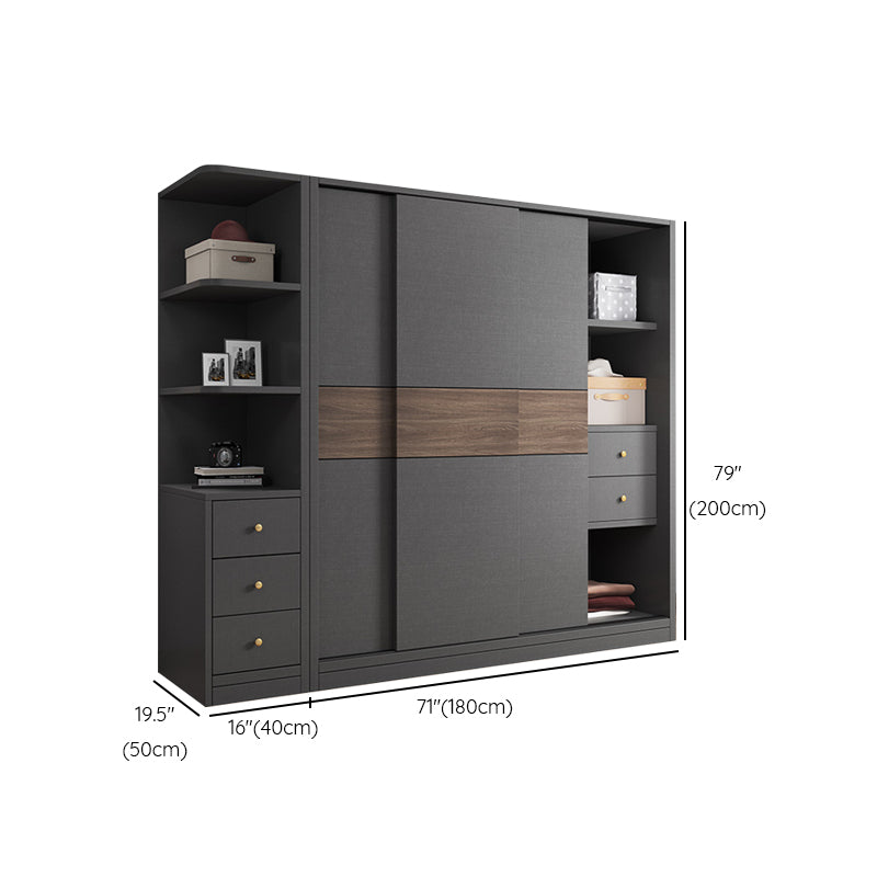 Modern Artificial Wood Wardrobe Armoire Freestanding Wardrobe in Black
