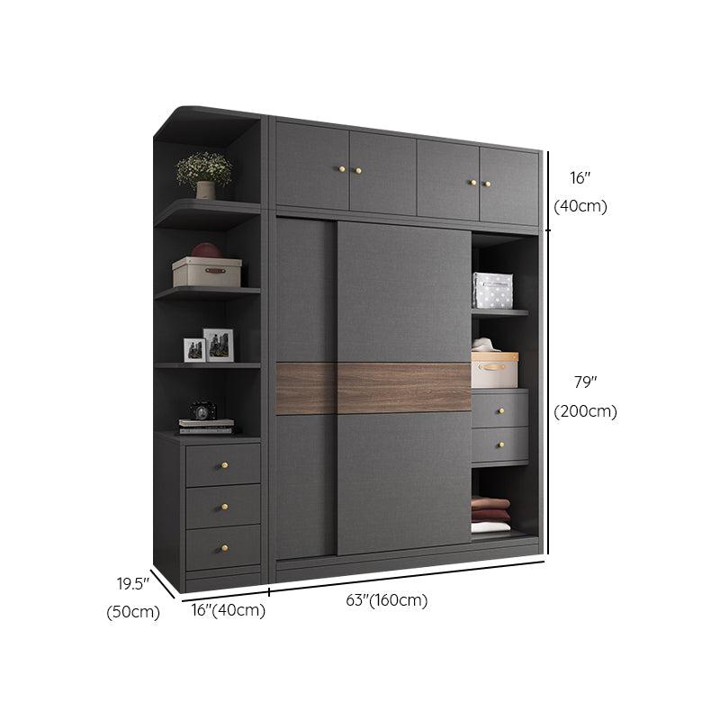 Modern Artificial Wood Wardrobe Armoire Freestanding Wardrobe in Black