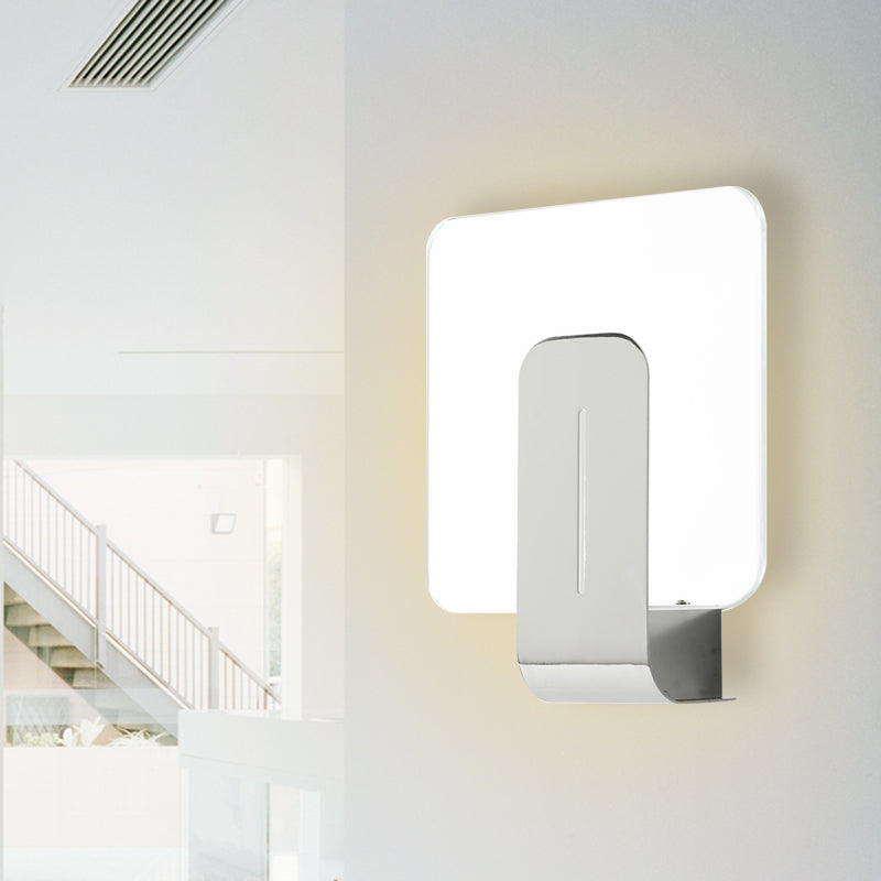 1 tête de salle de bain Light Light moderne finition argentée lampe murale murale avec panneau carré en verre transparent