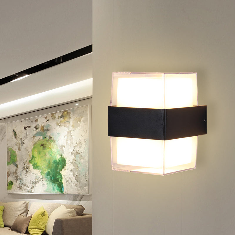 Caja cuboidea blanca y negra Dismintoria de pared acrílica modernista LED modernista en luz cálida/blanca para la cama