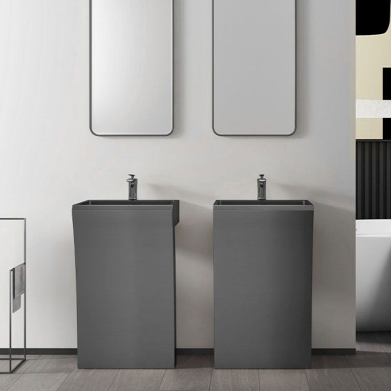Contemporary Bathroom Sink with Pop-Up Drain Rectangular Metal Pedestal Sink