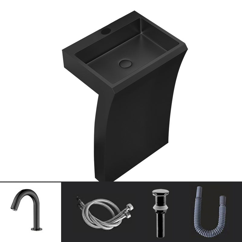 Contemporary Bathroom Sink with Pop-Up Drain Rectangular Metal Pedestal Sink