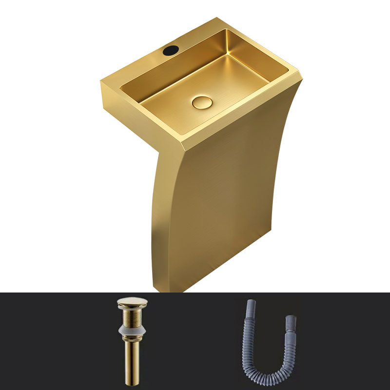 Contemporary Bathroom Sink with Pop-Up Drain Rectangular Metal Pedestal Sink