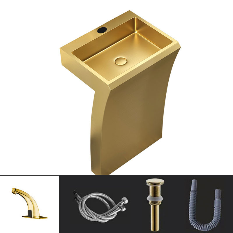 Contemporary Bathroom Sink with Pop-Up Drain Rectangular Metal Pedestal Sink