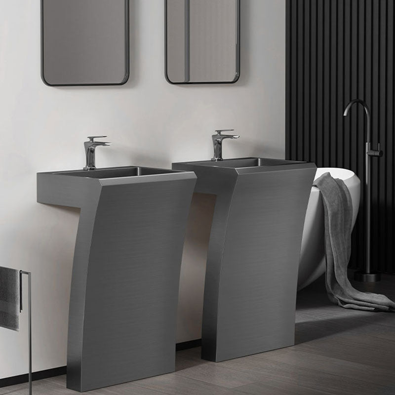 Contemporary Bathroom Sink with Pop-Up Drain Rectangular Metal Pedestal Sink