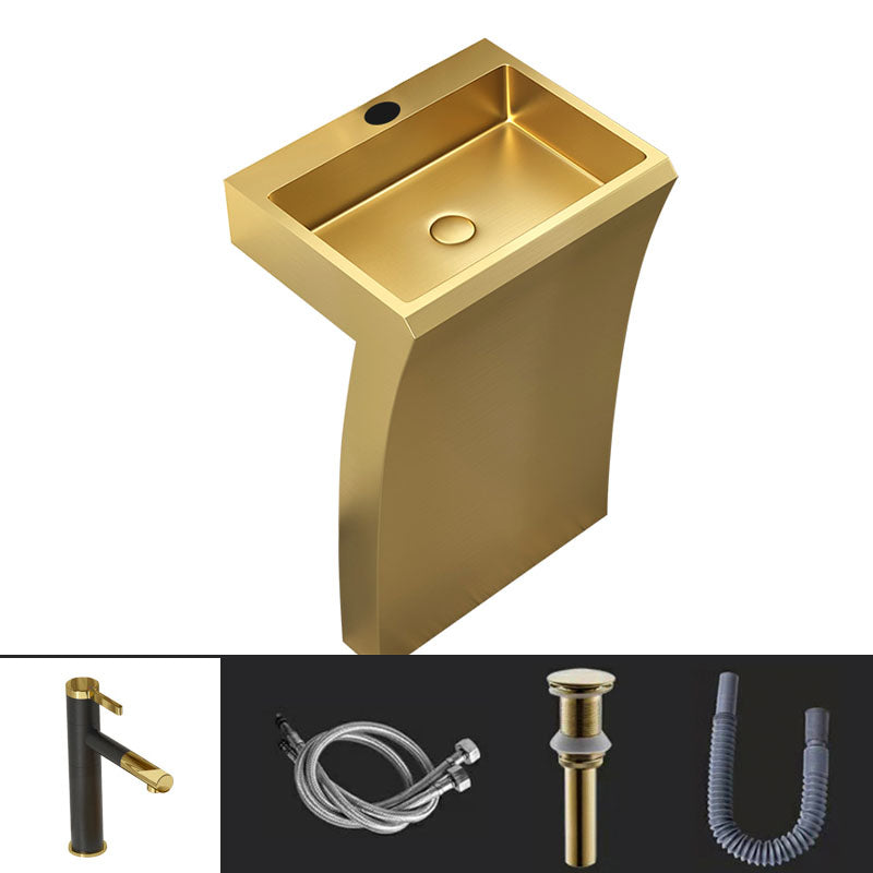 Contemporary Bathroom Sink with Pop-Up Drain Rectangular Metal Pedestal Sink