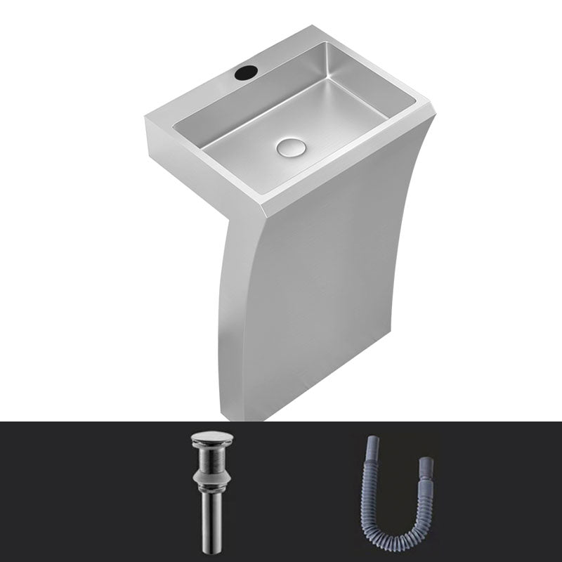 Contemporary Bathroom Sink with Pop-Up Drain Rectangular Metal Pedestal Sink