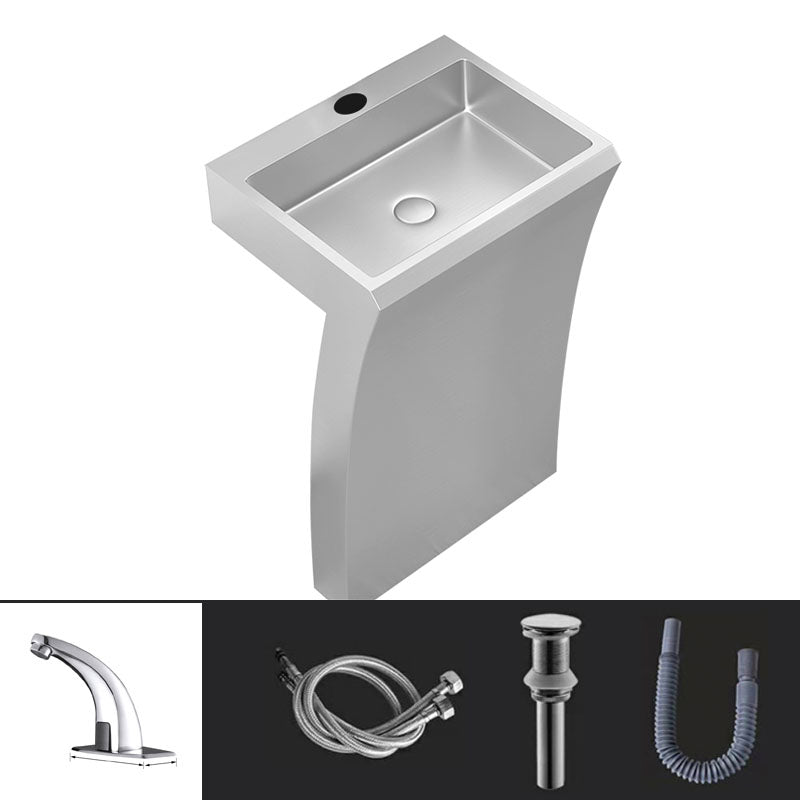 Contemporary Bathroom Sink with Pop-Up Drain Rectangular Metal Pedestal Sink