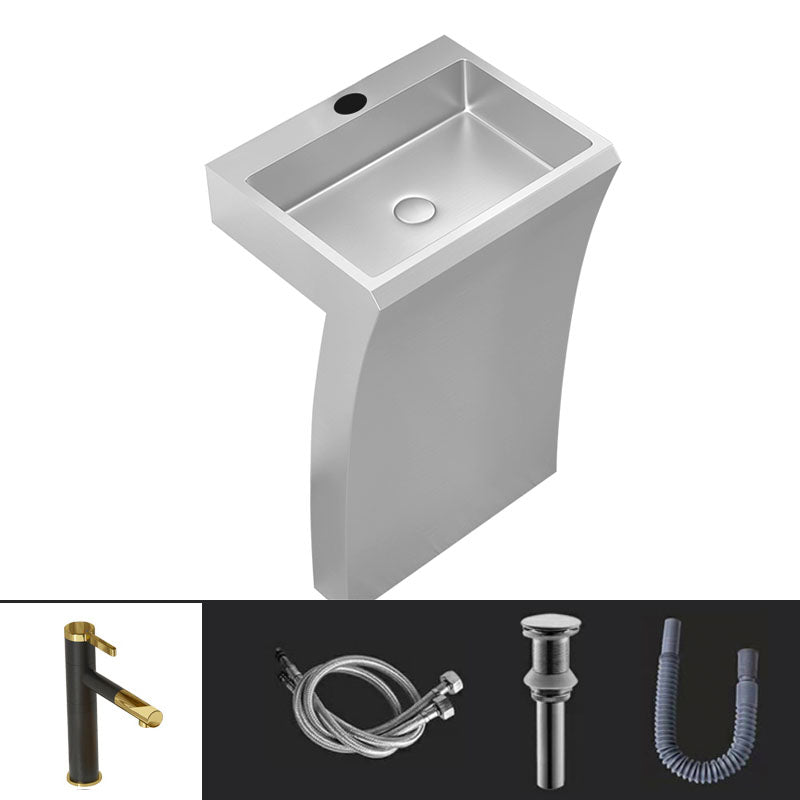 Contemporary Bathroom Sink with Pop-Up Drain Rectangular Metal Pedestal Sink