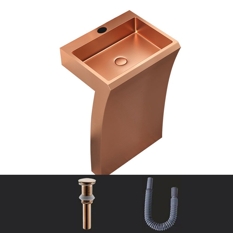 Contemporary Bathroom Sink with Pop-Up Drain Rectangular Metal Pedestal Sink
