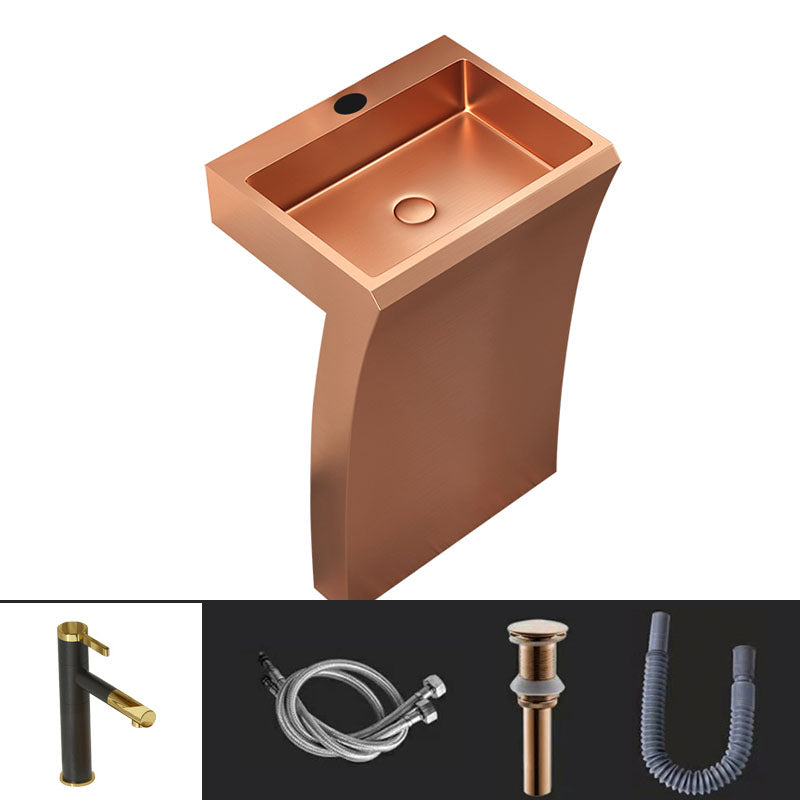 Contemporary Bathroom Sink with Pop-Up Drain Rectangular Metal Pedestal Sink
