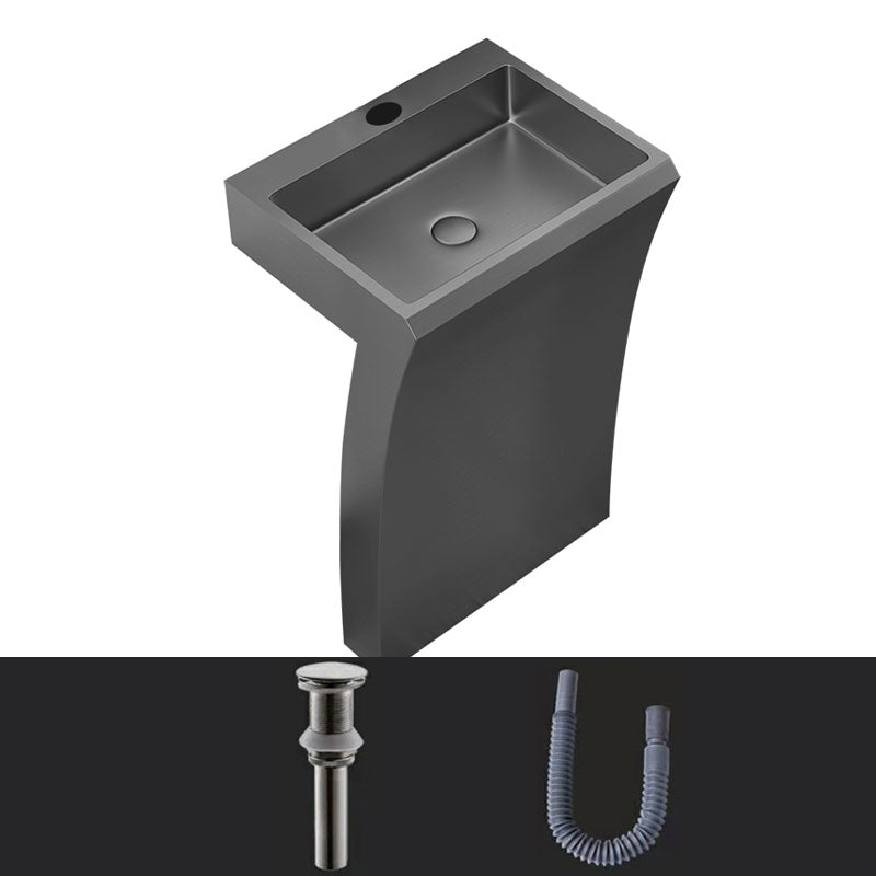 Contemporary Bathroom Sink with Pop-Up Drain Rectangular Metal Pedestal Sink