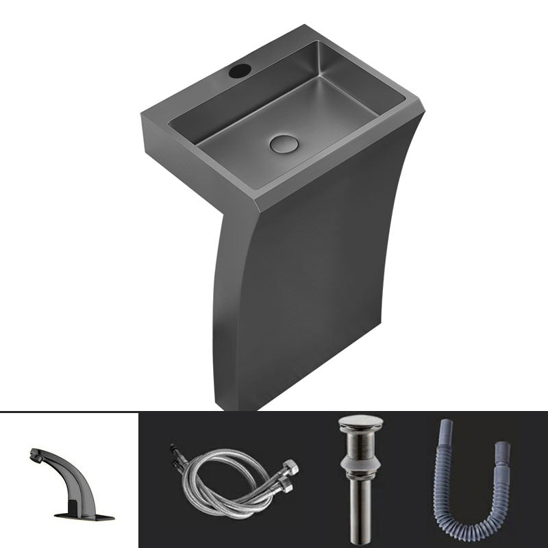 Contemporary Bathroom Sink with Pop-Up Drain Rectangular Metal Pedestal Sink