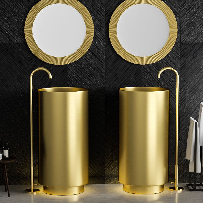 Modern Bathroom Sink Metal Round with Pop-Up Drain Pedestal Sink