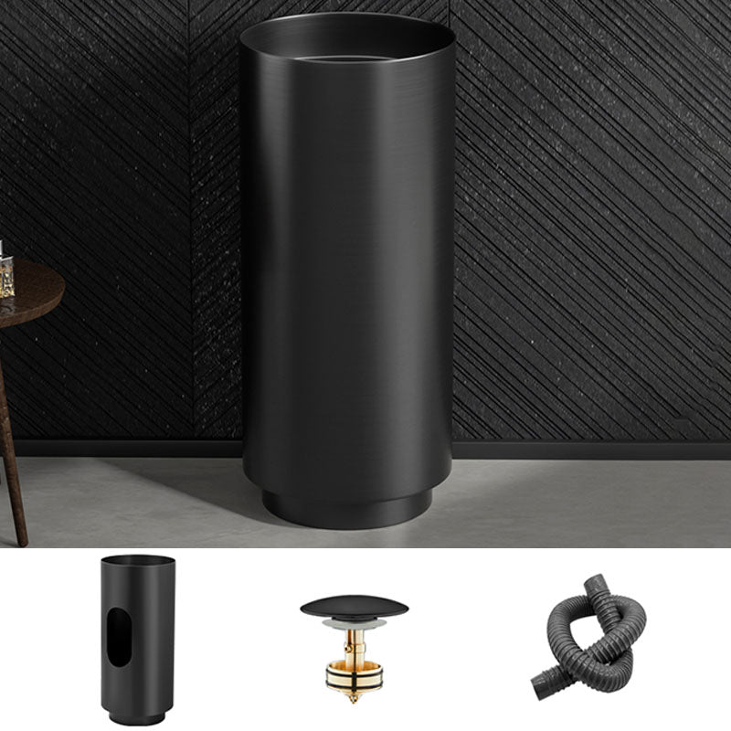 Modern Bathroom Sink Metal Round with Pop-Up Drain Pedestal Sink