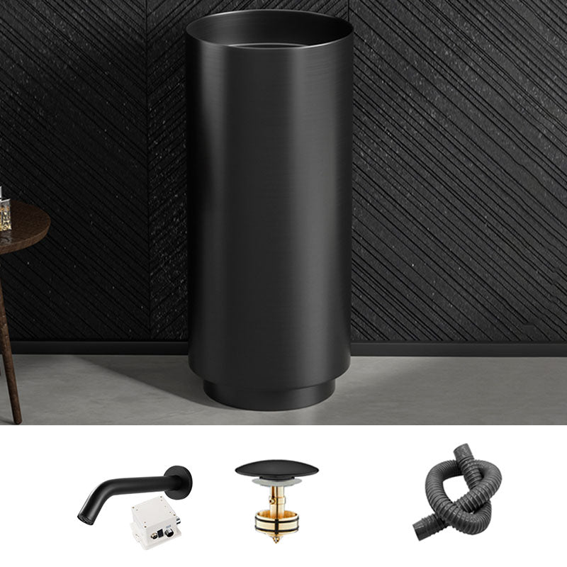 Modern Bathroom Sink Metal Round with Pop-Up Drain Pedestal Sink