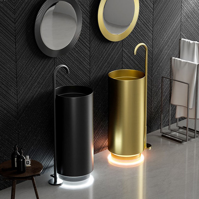Modern Bathroom Sink Metal Round with Pop-Up Drain Pedestal Sink