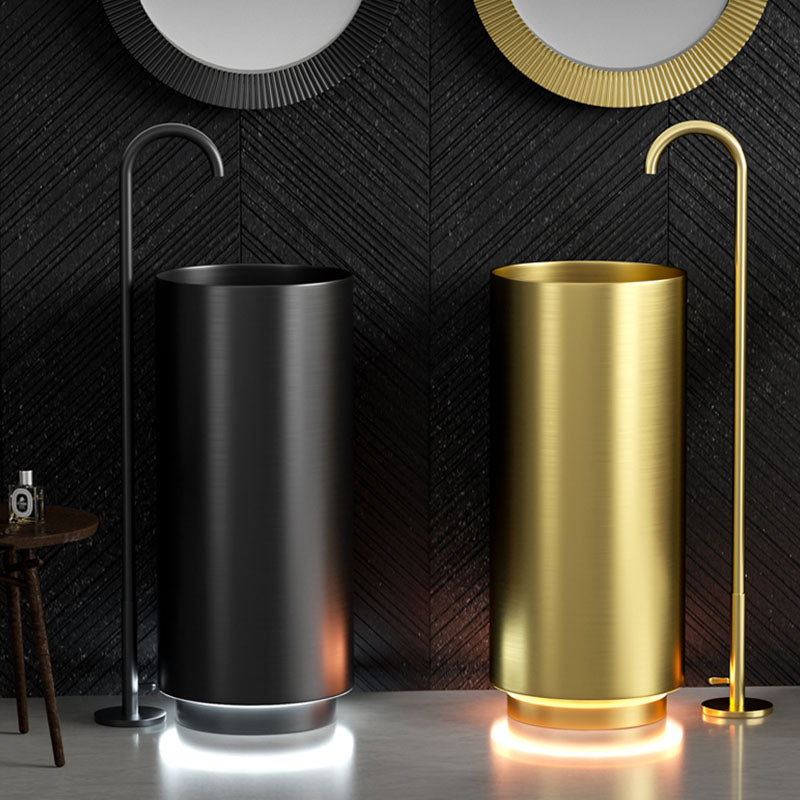 Modern Bathroom Sink Metal Round with Pop-Up Drain Pedestal Sink