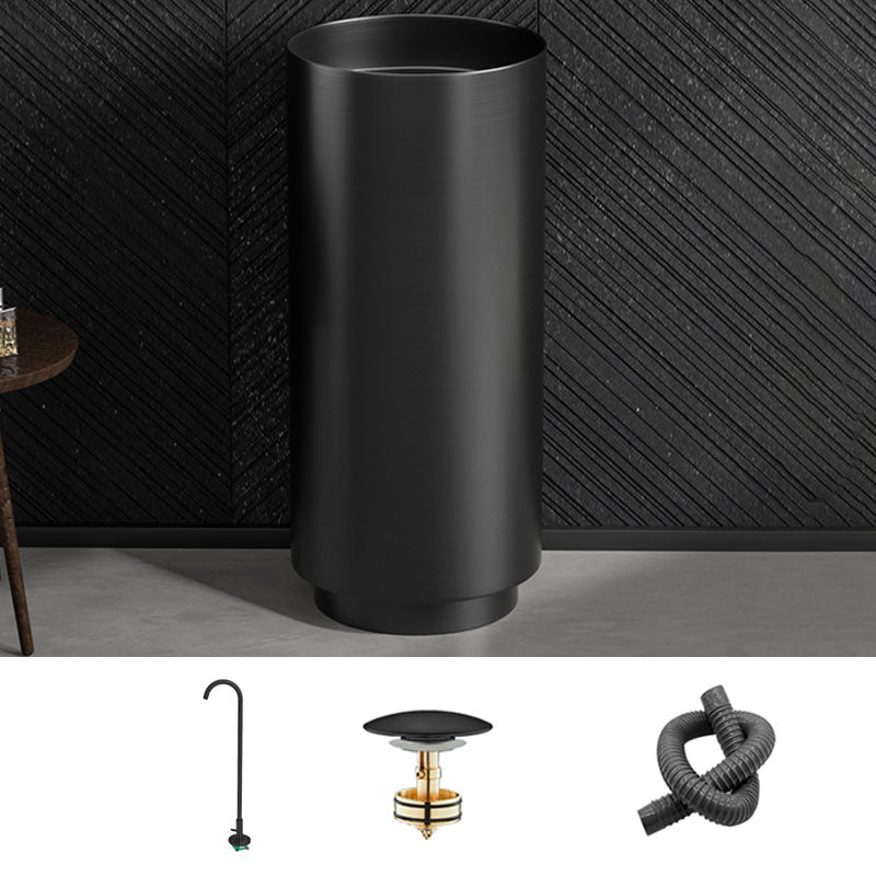 Modern Bathroom Sink Metal Round with Pop-Up Drain Pedestal Sink