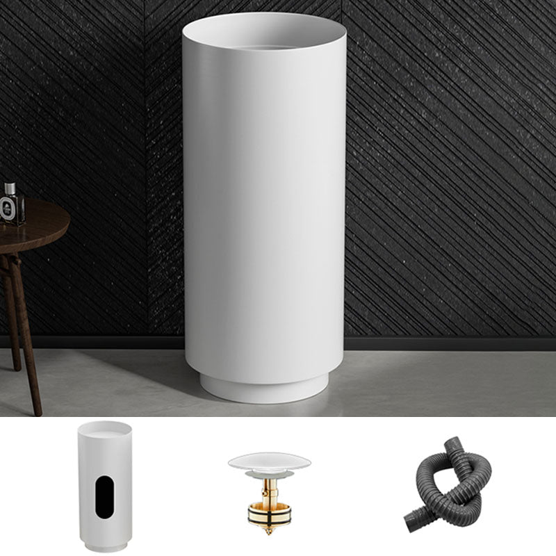 Modern Bathroom Sink Metal Round with Pop-Up Drain Pedestal Sink