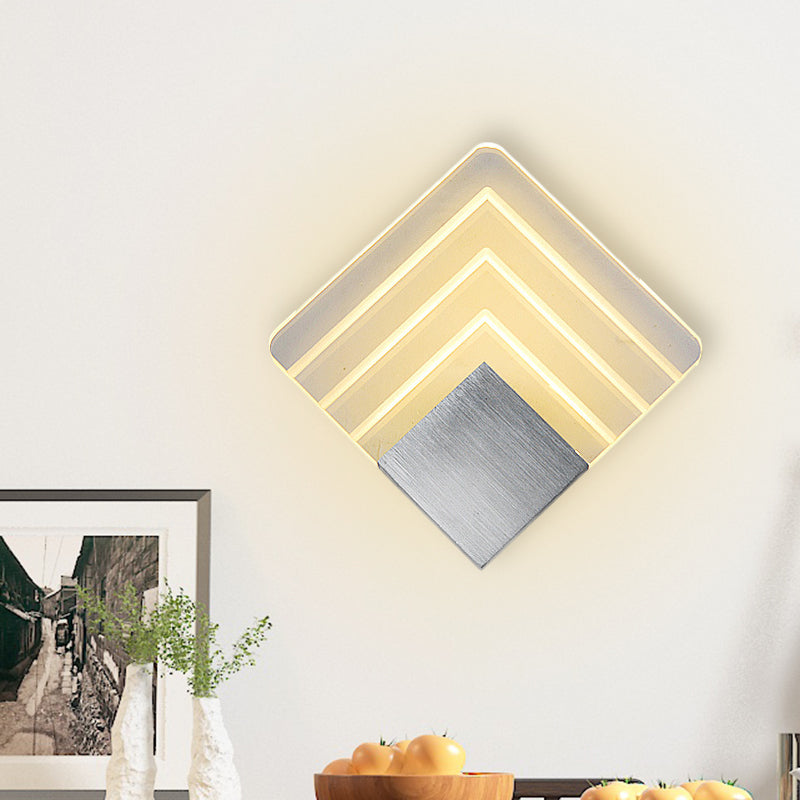 Modernism Squared Wall Sconce Metal 5.5"/8" W LED Corner Wall Mount Light in Black/Silver with Acrylic Shade