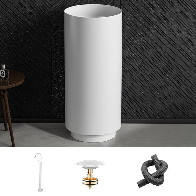 Modern Bathroom Sink Metal Round with Pop-Up Drain Pedestal Sink