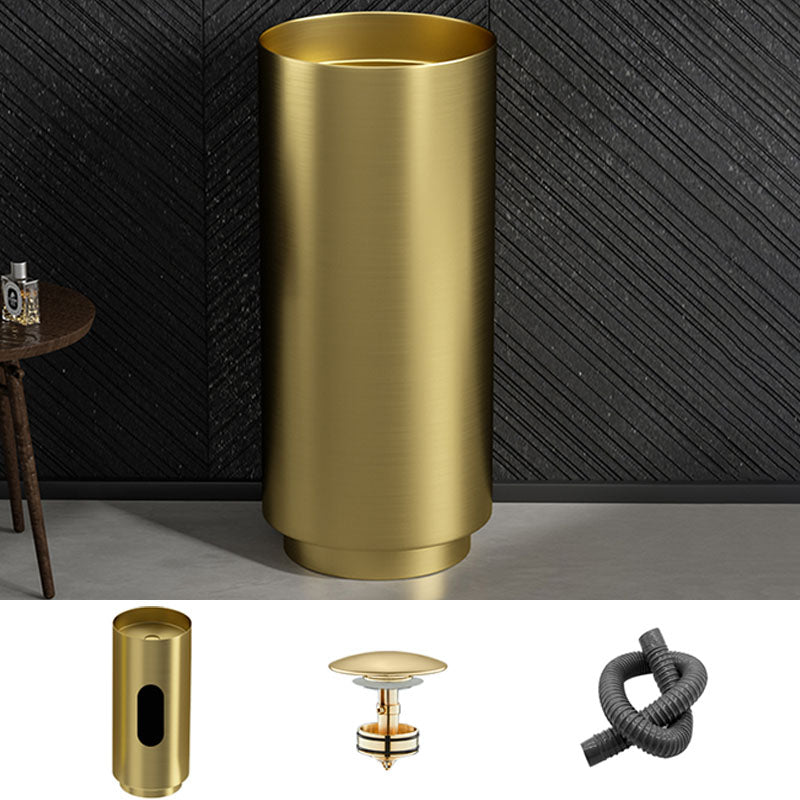 Modern Bathroom Sink Metal Round with Pop-Up Drain Pedestal Sink