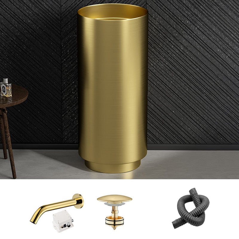 Modern Bathroom Sink Metal Round with Pop-Up Drain Pedestal Sink