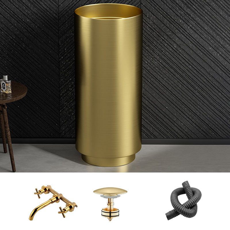 Modern Bathroom Sink Metal Round with Pop-Up Drain Pedestal Sink
