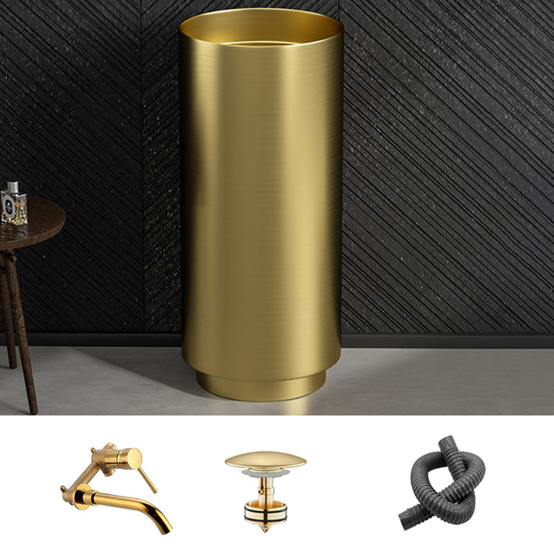 Modern Bathroom Sink Metal Round with Pop-Up Drain Pedestal Sink