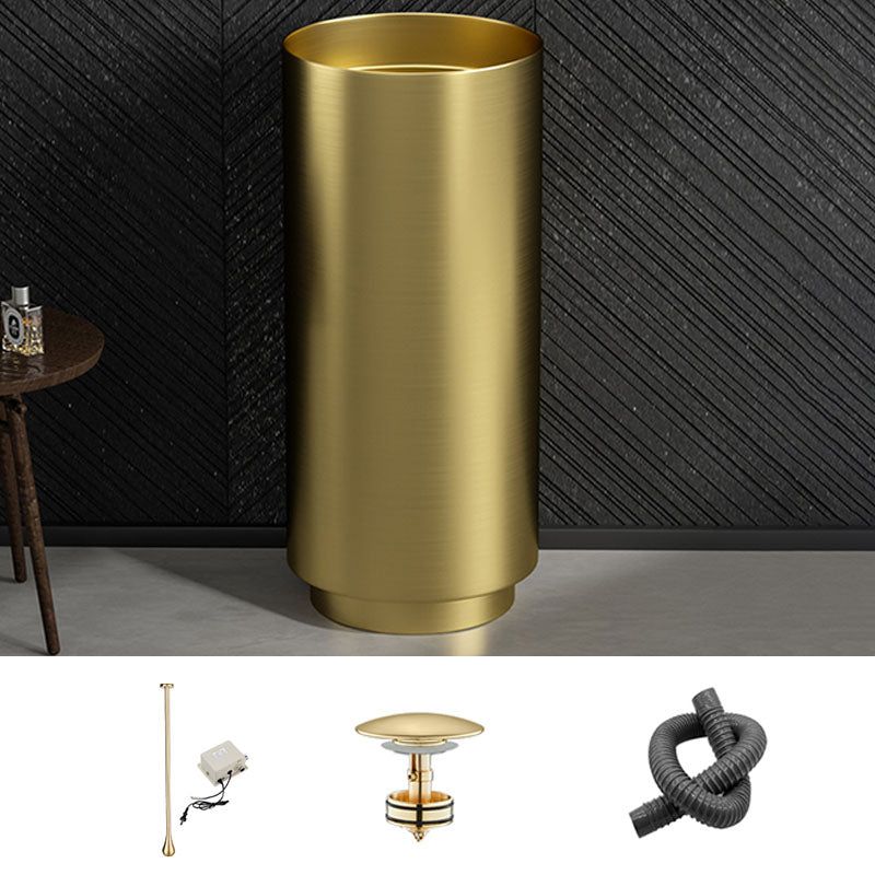 Modern Bathroom Sink Metal Round with Pop-Up Drain Pedestal Sink