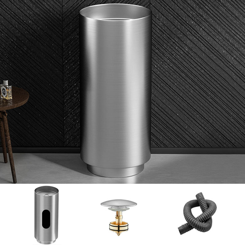 Modern Bathroom Sink Metal Round with Pop-Up Drain Pedestal Sink