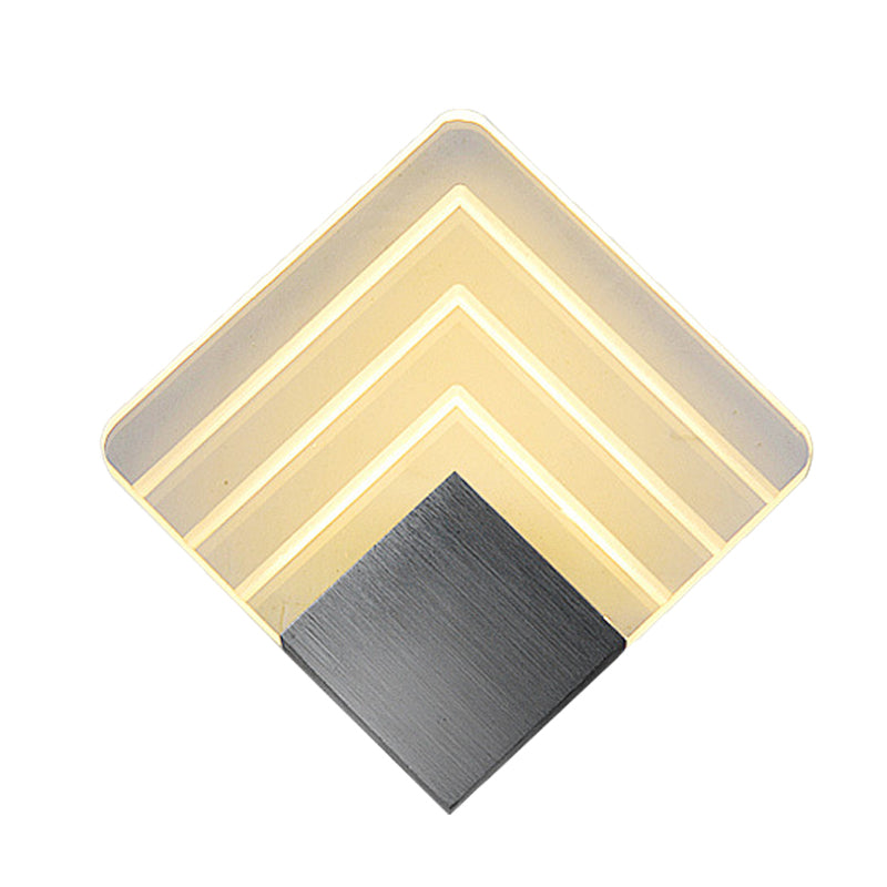 Modernism Squared Wall Sconce Metal 5.5"/8" W LED Corner Wall Mount Light in Black/Silver with Acrylic Shade